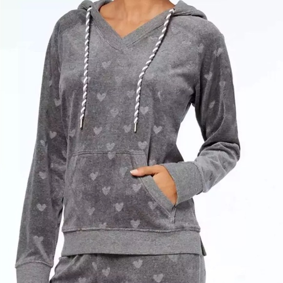 Jenni by Jennifer Moore Womens Heart Printed Velour Hoodie Gray Size Small - Picture 2 of 9